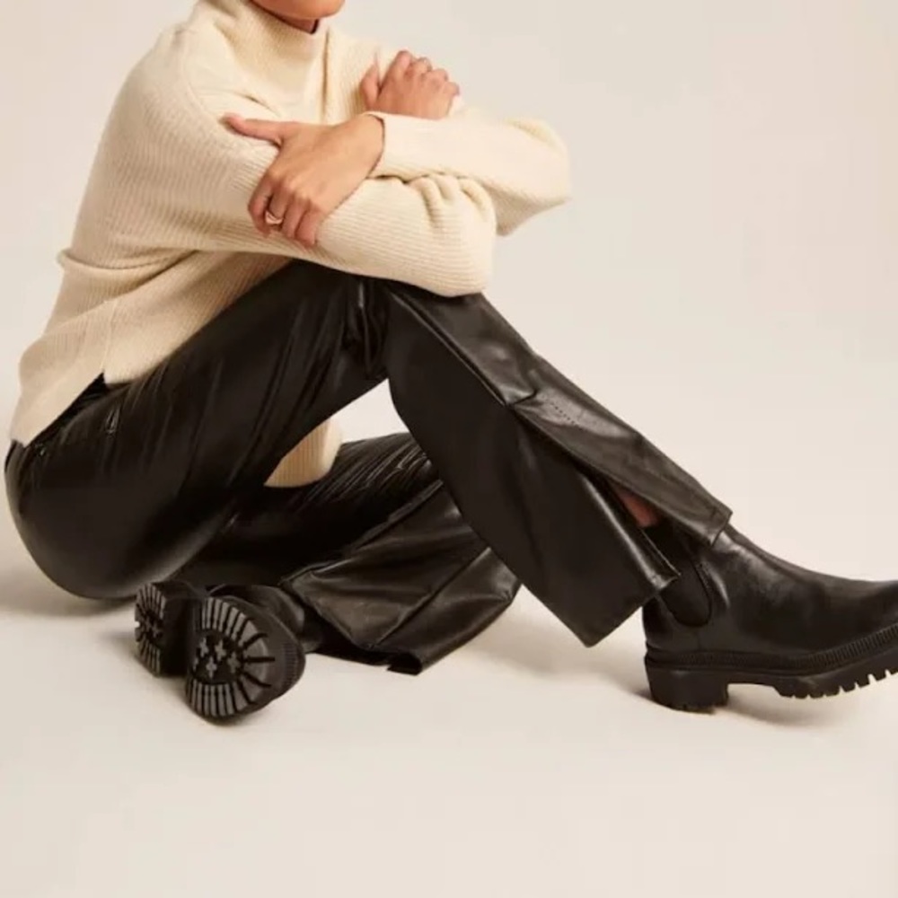 Black leather flare pants